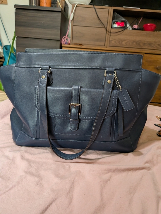 Handbags - Women’s Leather Tote Bag in Dark Blue - Classic Structured Carryall